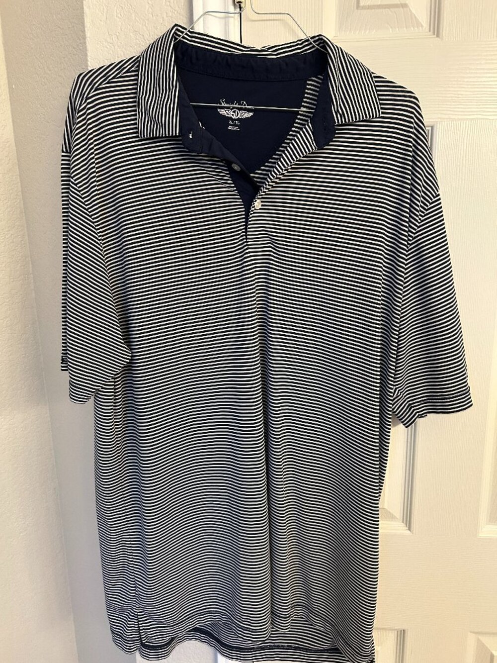 Straight Down Men's 3 Button Short Sleeve Polo - Black/White Stripe - XL